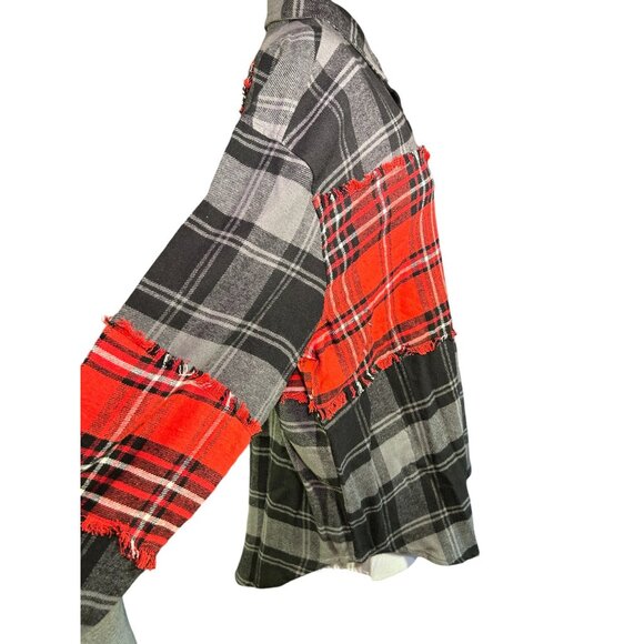 Rebel Vengeance Mens Plaid Patchwork Shirt Jacket XL 100% Cotton Red & Black - Picture 13 of 14